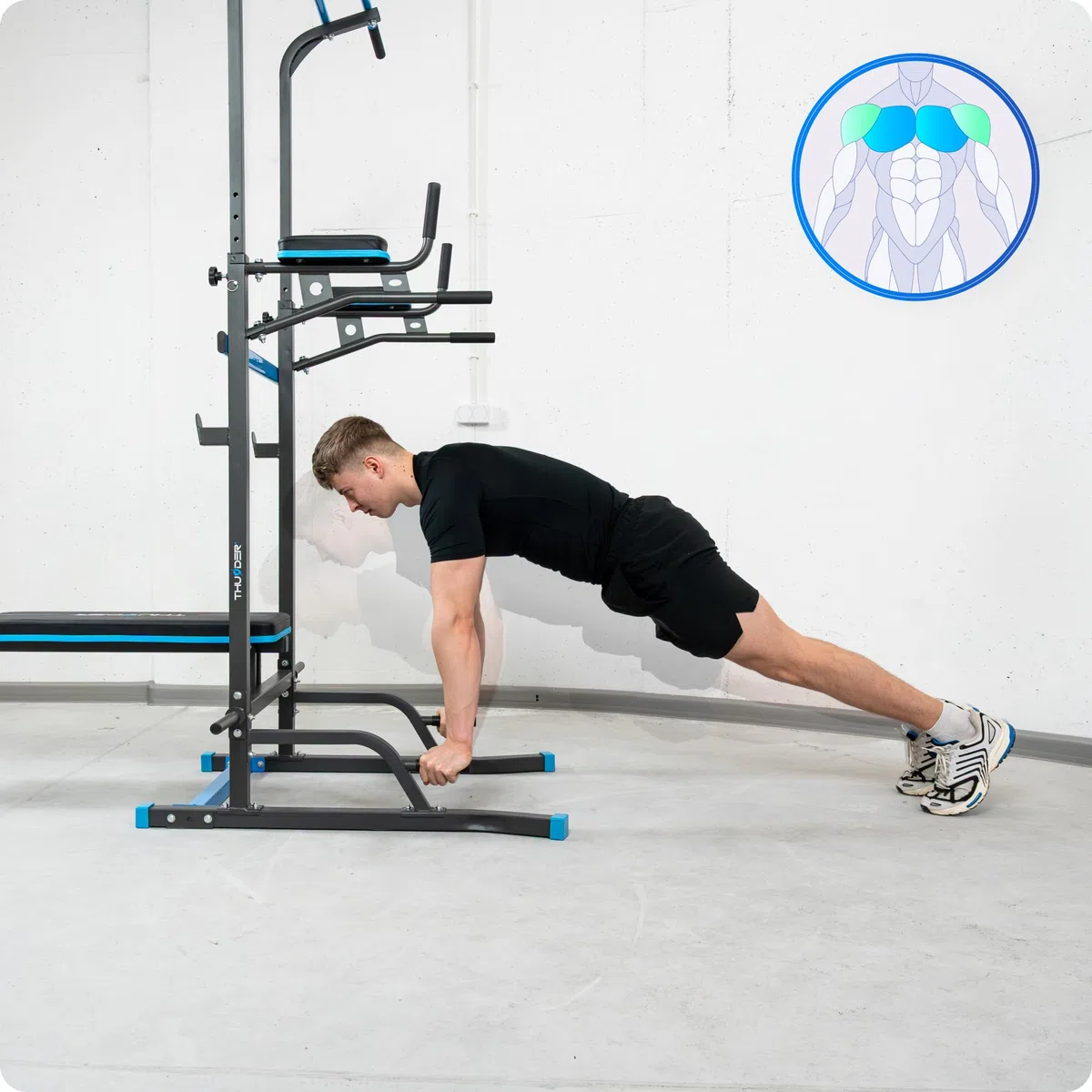 THUNDER Power Tower Estación de Fondos y Dominadas – Equipo de Fitness para Home Gym