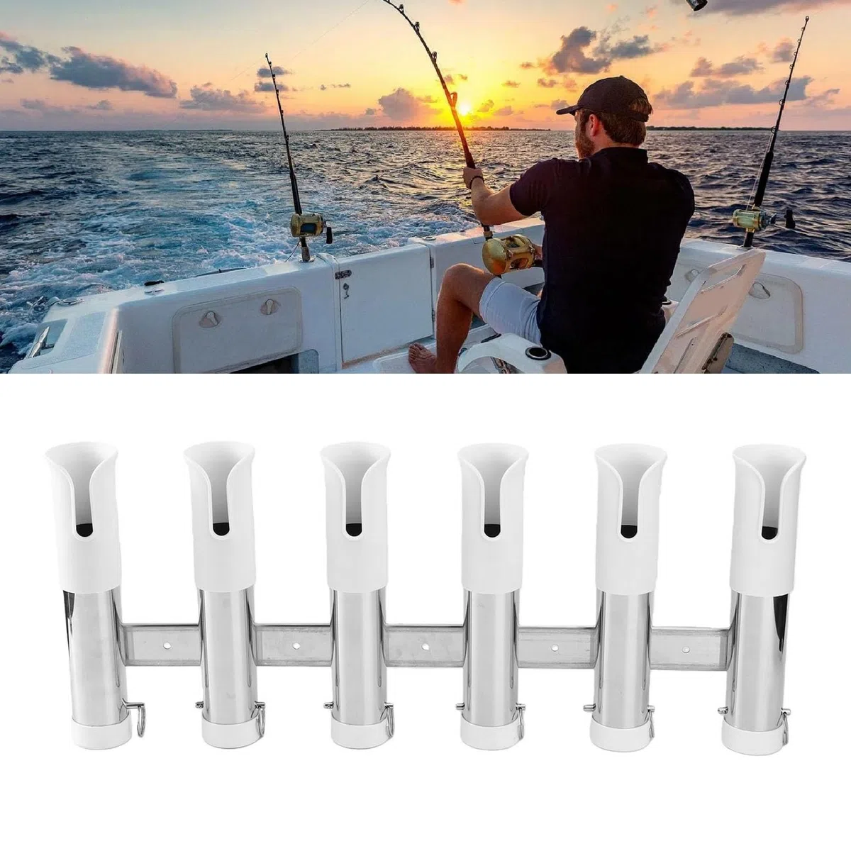 Asixxsix Soporte para Caña de Pescar, 6 Tubos de Acero Inoxidable 316, Acabado de Espejo con Diseño de Borde Enrollado, Tubo de PVC para Barco, Kayak Marino, Camión, Cama, Pontón, Surf, Caña de Pescar