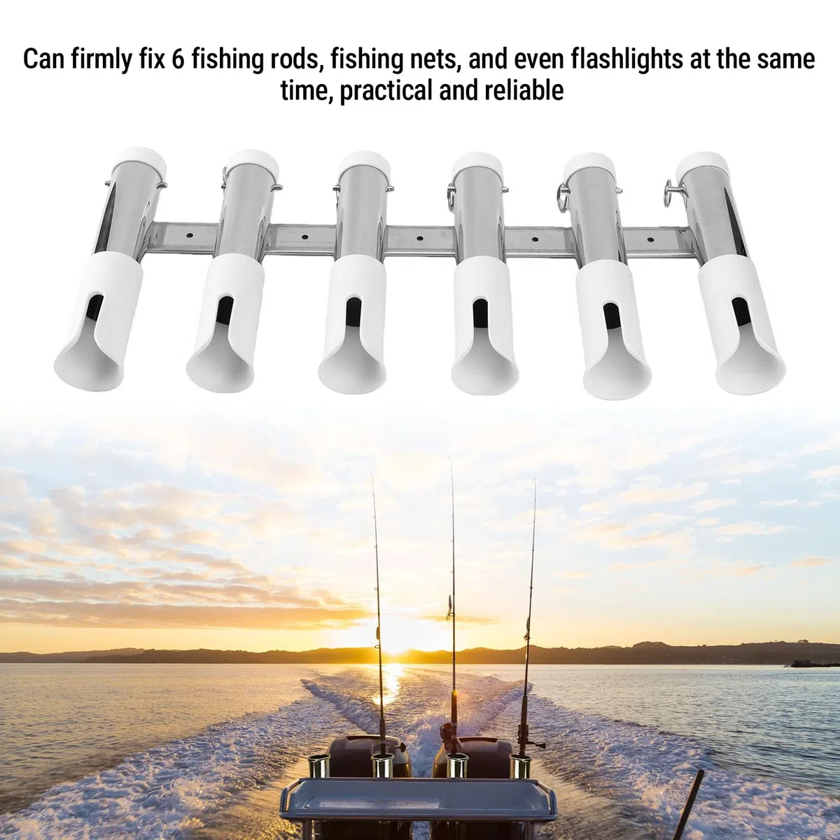 Asixxsix Soporte para Caña de Pescar, 6 Tubos de Acero Inoxidable 316, Acabado de Espejo con Diseño de Borde Enrollado, Tubo de PVC para Barco, Kayak Marino, Camión, Cama, Pontón, Surf, Caña de Pescar