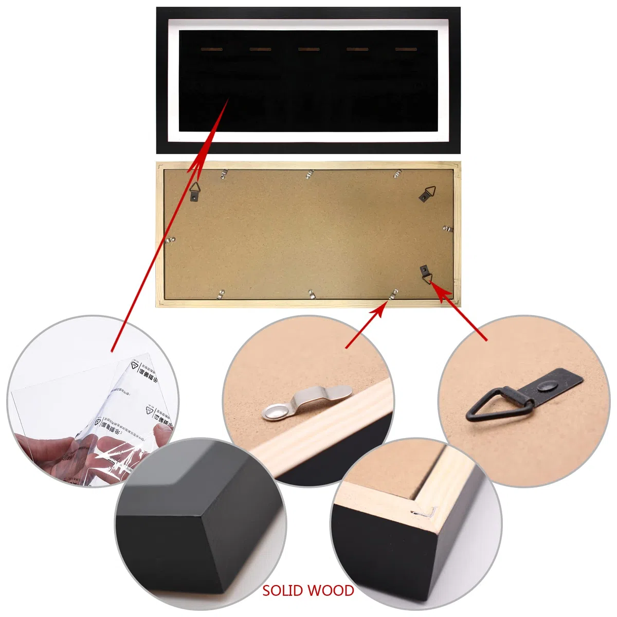 Caja de exhibición de medallas de 20 pulgadas, marco de exhibición de medallas negro para 6 medallas, caja de exhibición de medallas para corredores de triatlón de maratón, fútbol todos los deportes