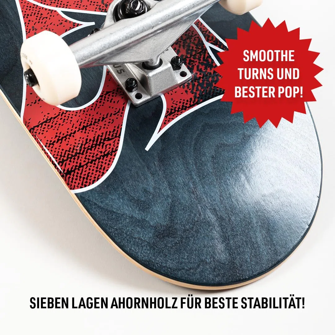TITUS Monopatín Stained Armario Tamaño 8 Completa Tabla Completa 7 Capas Madera de Arce Monopatín en Negro, Ya Montado Tabla para Principiantes, Profesionales, Adolescentes, Adultos, Niñas y Niños
