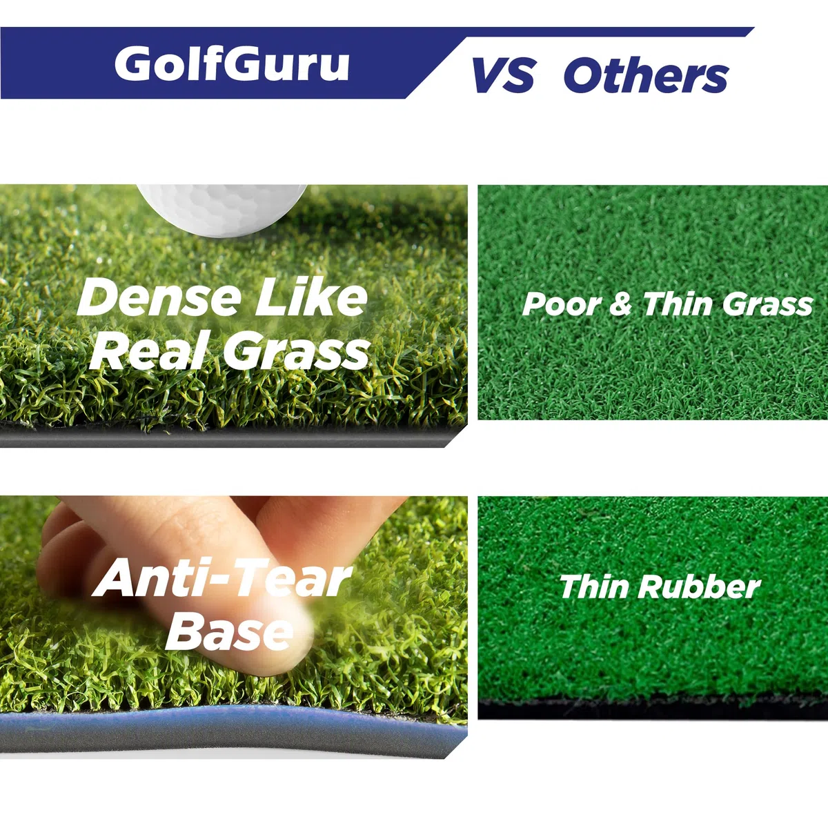 Golfguru Tapete de golf, 1.5 x 1.2 m, 36 mm, denso, Elite Golf Golf, práctica con 10 pelotas, 9 tees, entrenamiento de golpe artificial resistente mate para conducción en el patio trasero, simuladores