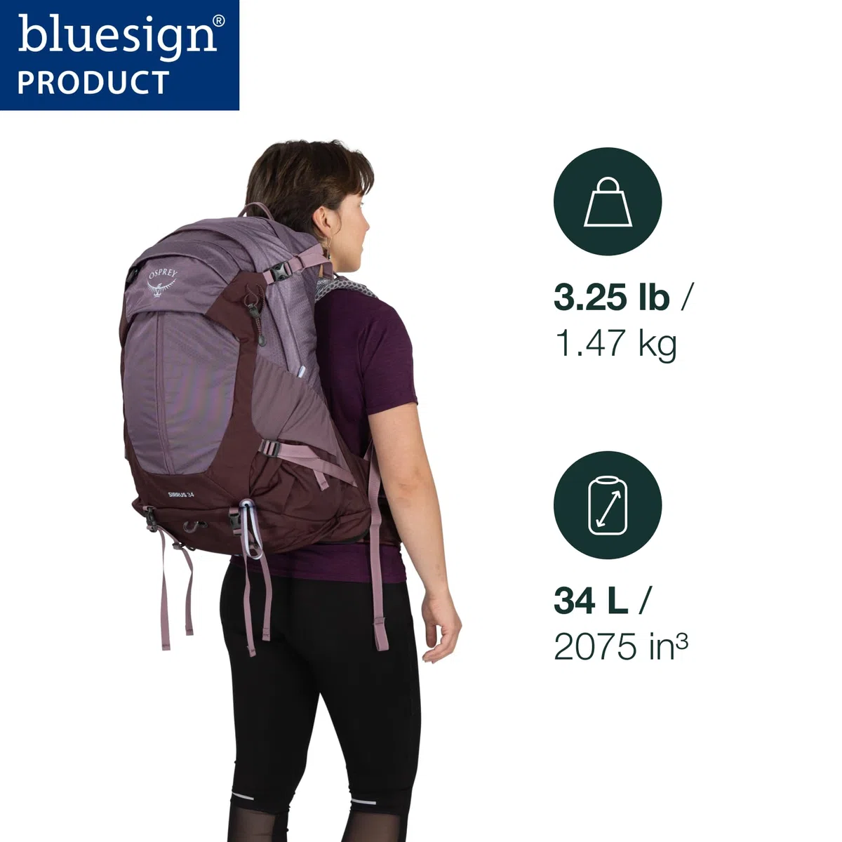 Osprey Sirrus 24 Purple Dusk, Azul Sevres, 34 litros