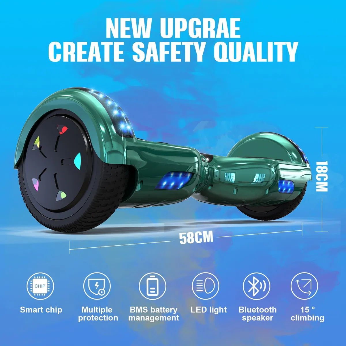 GeekMe Hoverboard 6.5 Pulgadas, Patineta Eléctrica Autoequilibrada con Altavoz Bluetooth Incorporado, Giropodo para Niños y Adultos
