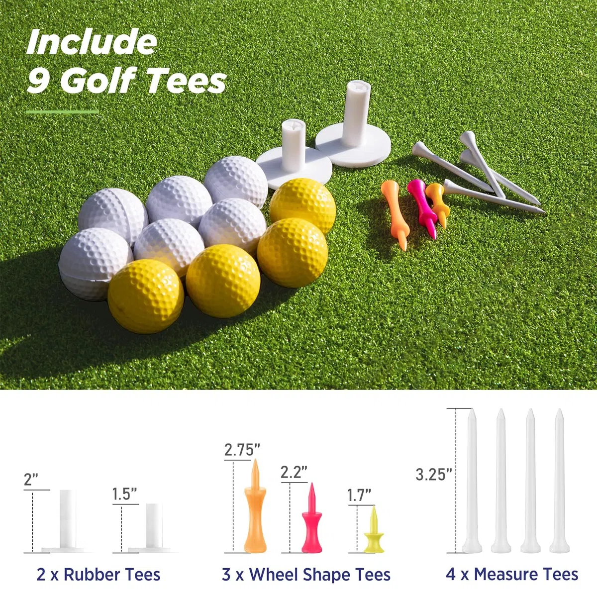 Golfguru Tapete de golf, 1.5 x 1.2 m, 36 mm, denso, Elite Golf Golf, práctica con 10 pelotas, 9 tees, entrenamiento de golpe artificial resistente mate para conducción en el patio trasero, simuladores