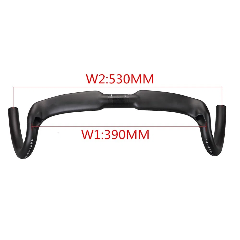 Manillar de carbono for bicicleta de carretera, manillar de bicicleta de carretera de ciclocross con gran llamarada, manillar de fibra de carbono de 370/390/410mm(390MM)