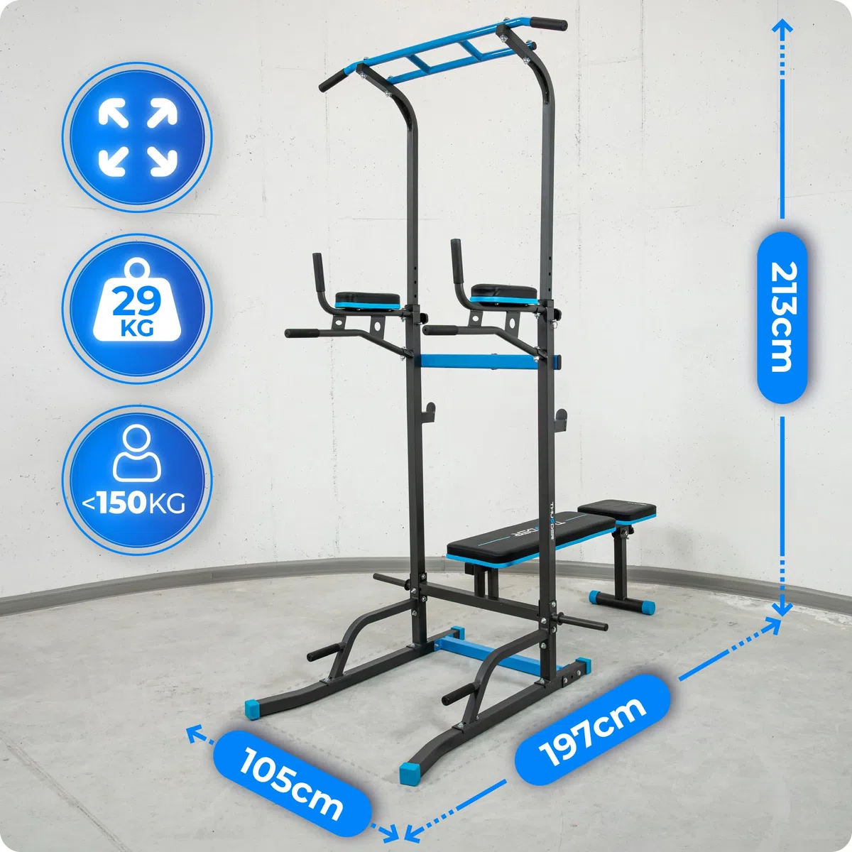 THUNDER Power Tower Estación de Fondos y Dominadas – Equipo de Fitness para Home Gym